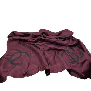 Chanel CC Logo Burgundy Silk Scarf